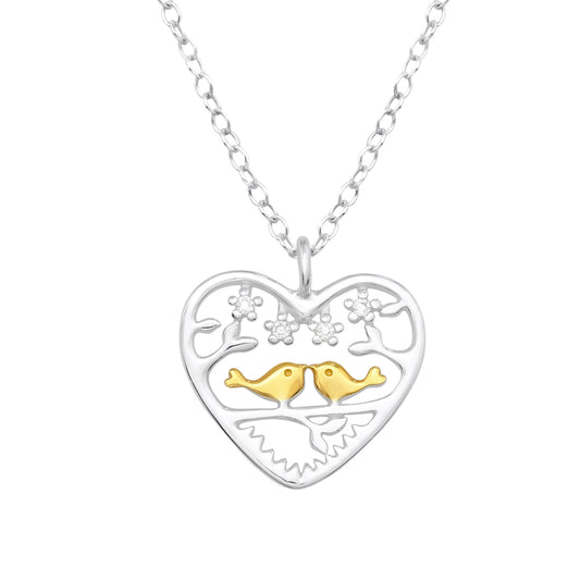 Lovebirds Sterling Silver Necklace with Cubic Zirconia