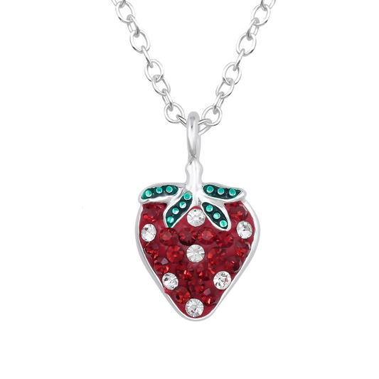 Strawberry Sterling Silver Necklace with Crystal