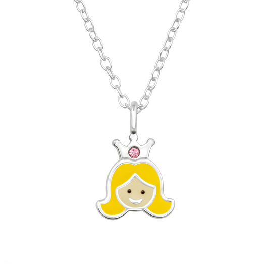 Princess Children's Sterling Silver Necklace with Crystal