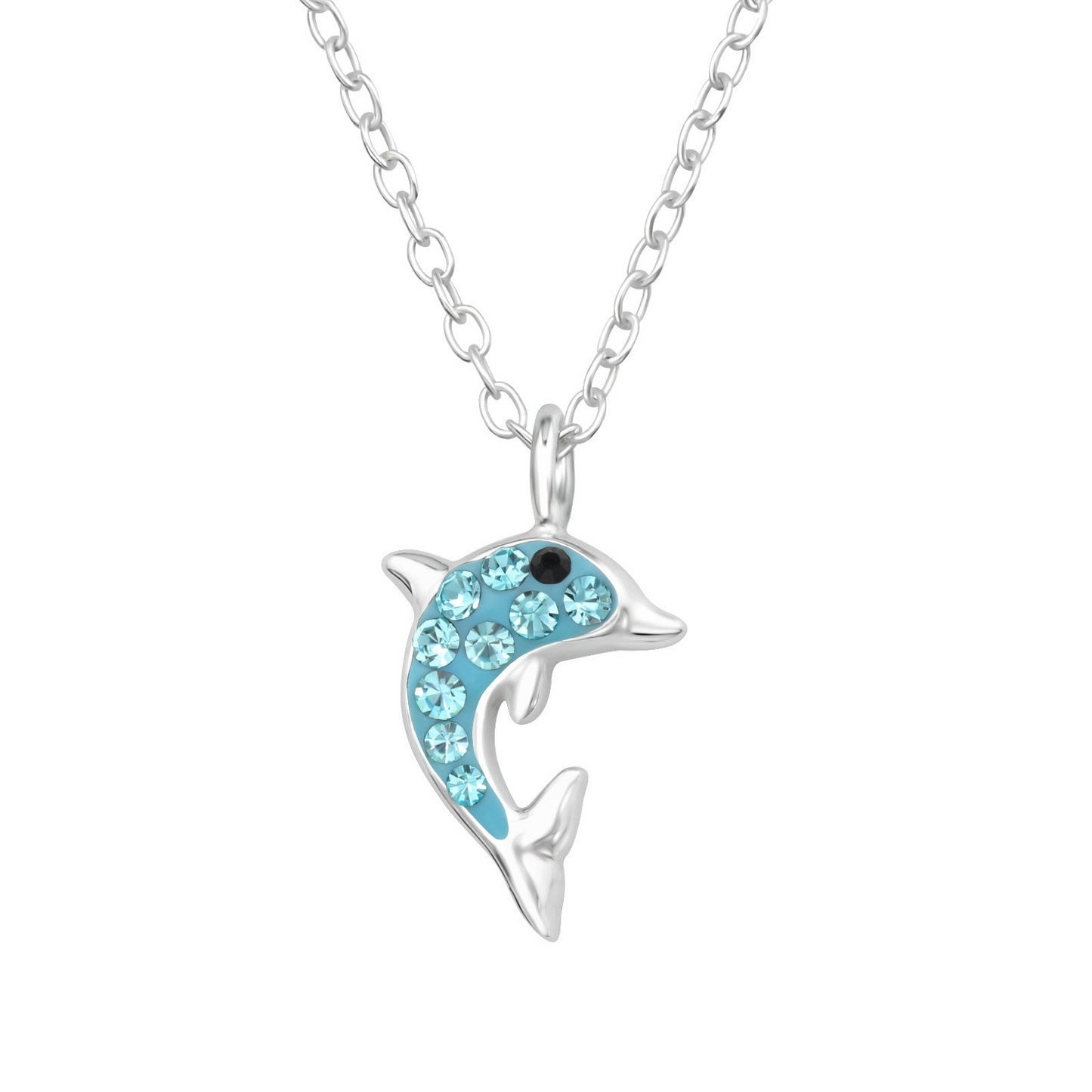 Dolphin Children's Sterling Silver Necklace with Crystal