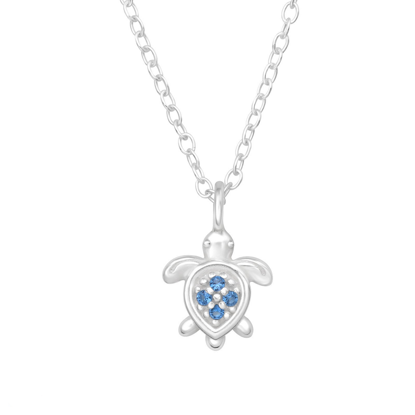 Children's Silver Turtle Necklace with Cubic Zirconia