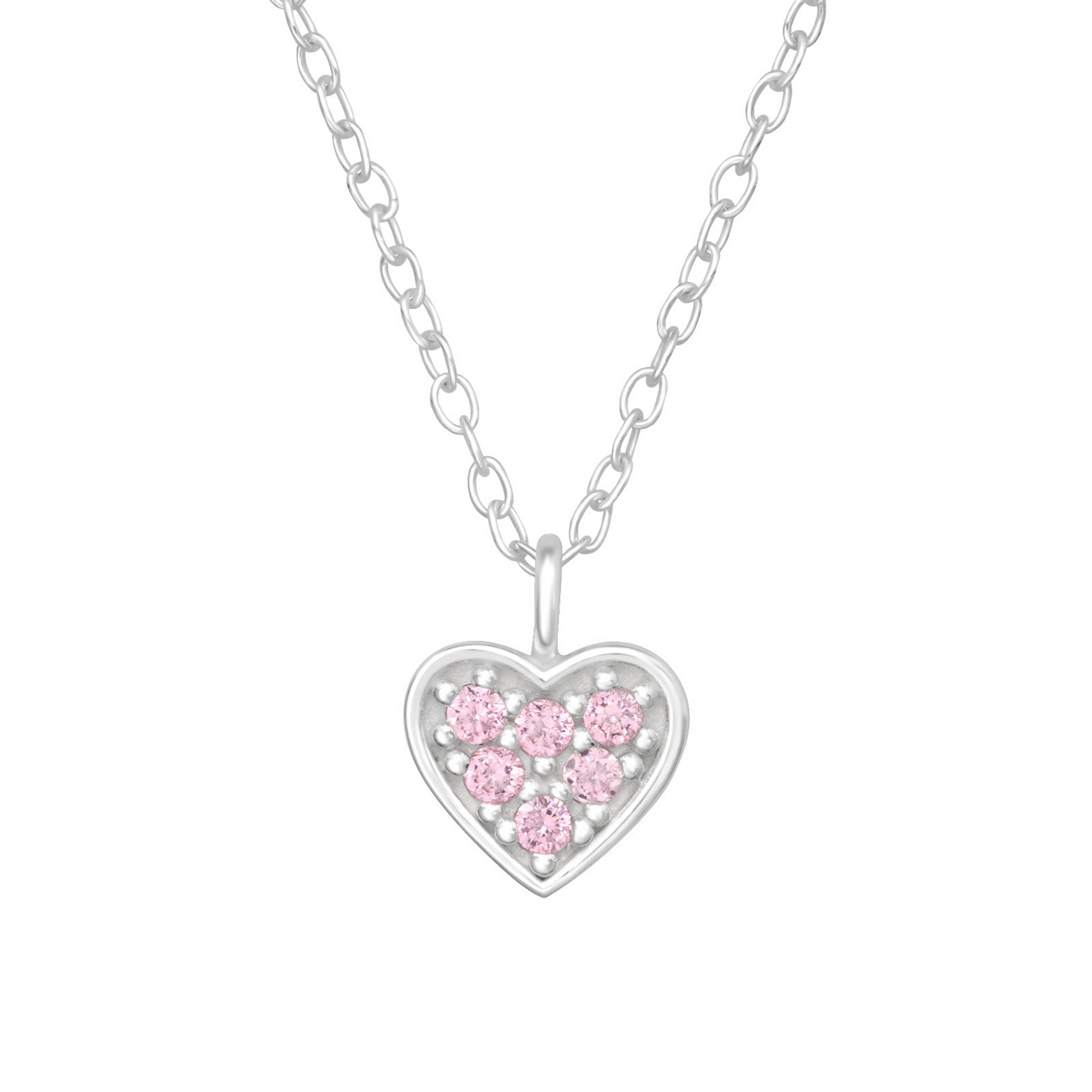 Children's Silver Heart Necklace with Cubic Zirconia