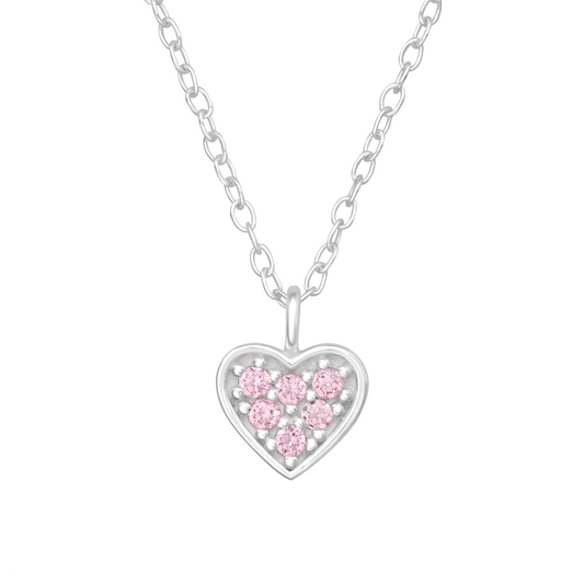 Children's Silver Heart Necklace with Cubic Zirconia