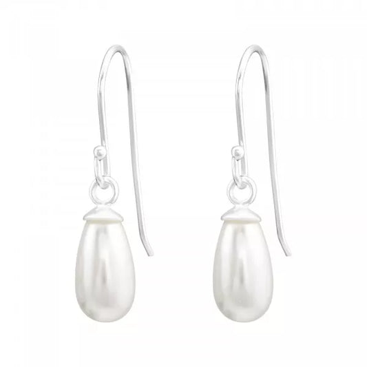 Silver Oval Earrings with Synthetic Pearl