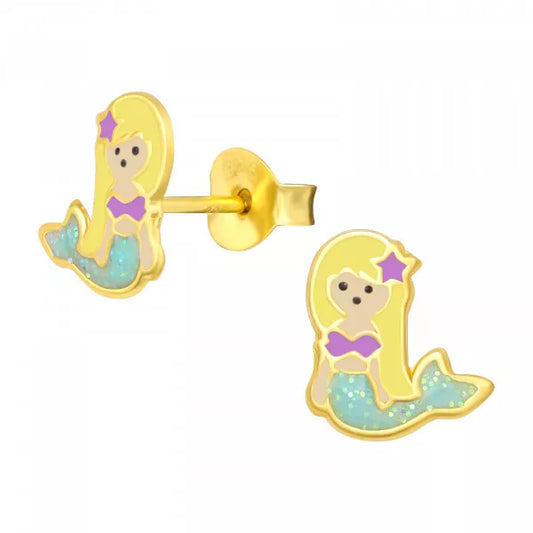 Children's 24 K Gold Mermaid Ear Studs