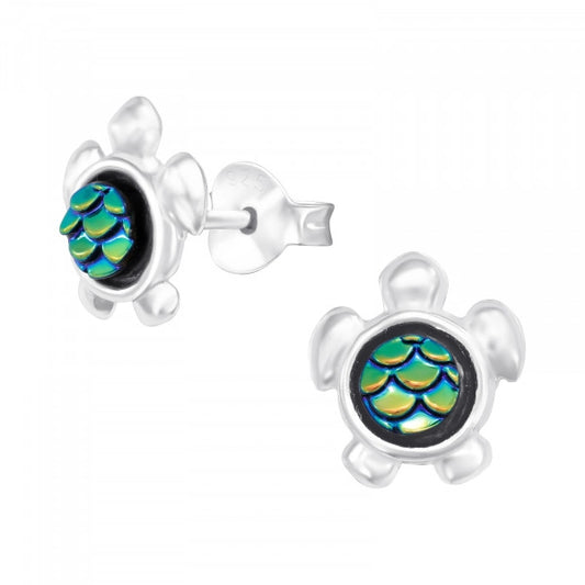 Silver Turtle ear Studs with fish scale