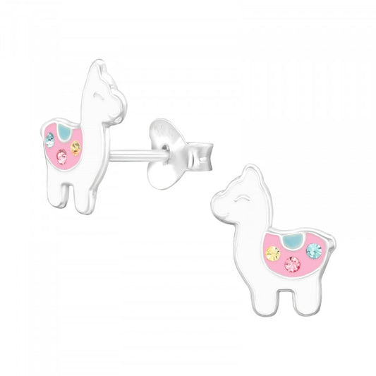 Silver Alpaca Ear Studs with Crystal