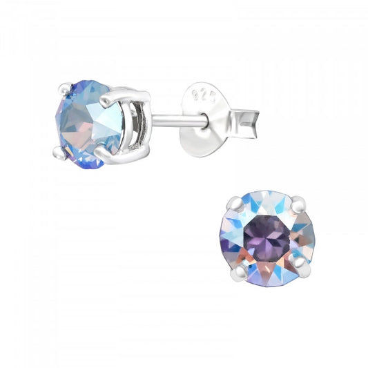 Silver Round Ear Studs with Genuine European Crystal