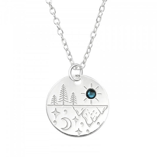 Silver Nature of moon and Sun Necklace with Crystal