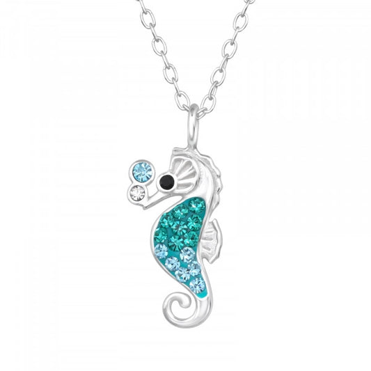 Seahorse Sterling Silver Necklace with Crystal