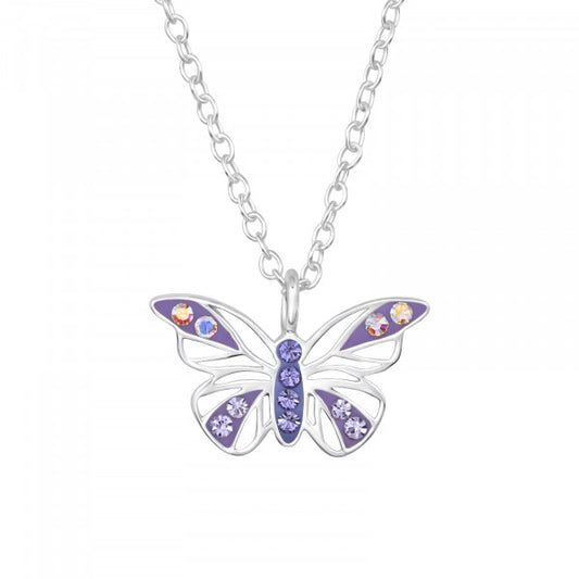 Butterfly Sterling Silver Necklace with Crystal