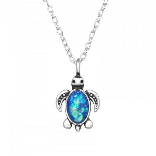 Sea Turtle Sterling Silver Necklace with Imitation Opal