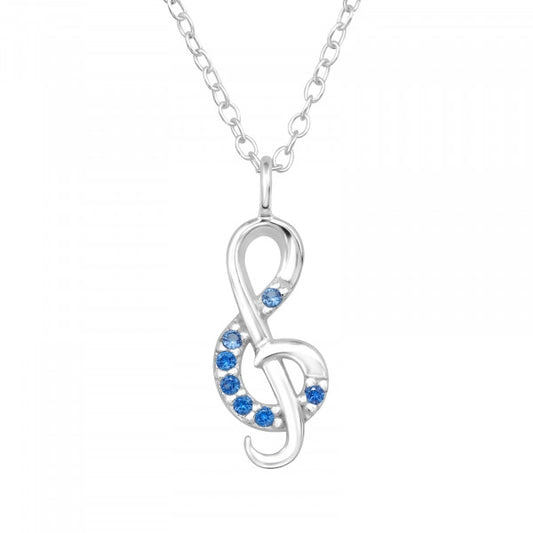 Music Note Sterling Silver Necklace with Cubic Zirconia