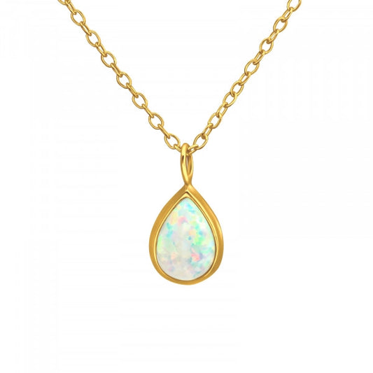 Gold Pear Necklace with Synthetic Opal