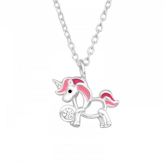 Children's Silver Unicorn Necklace with Cubic Zirconia