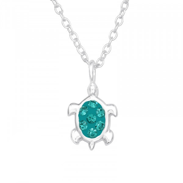 Children's Silver Turtle Necklace with Crystal