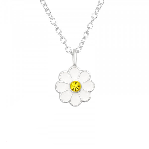 Children's Silver Flower Necklace with Crystal