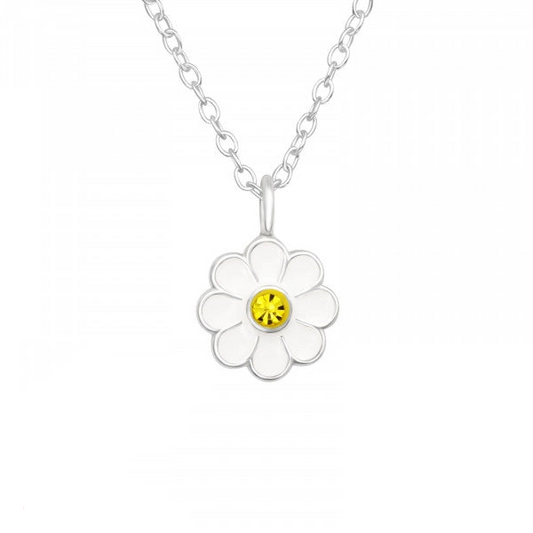 Children's Silver Flower Necklace with Crystal